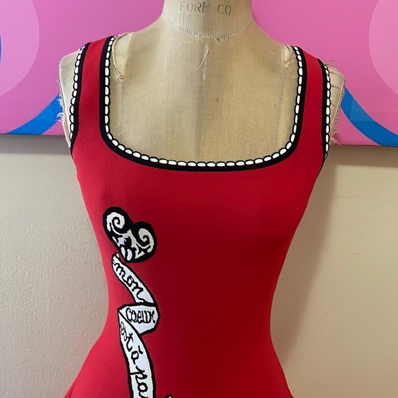 Alaia Mon Coeuxx est a papa Red Knit Fit Flare Dress - Picture 3 of 11